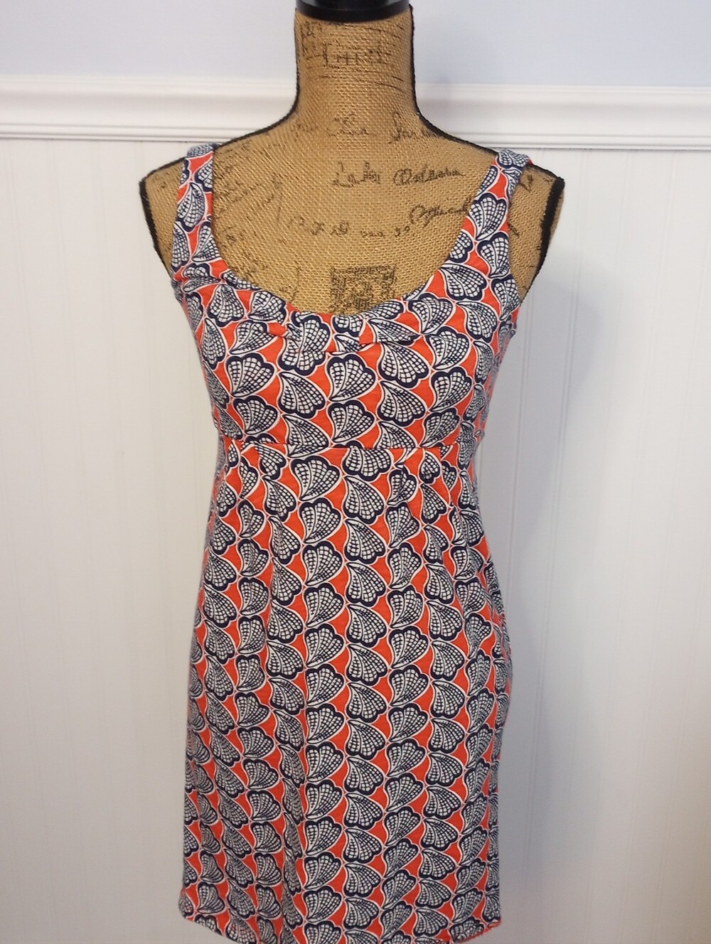 Boden Claire Seashell Cotton Jersey Mini Tank Dress Size 2 Coral Navy White